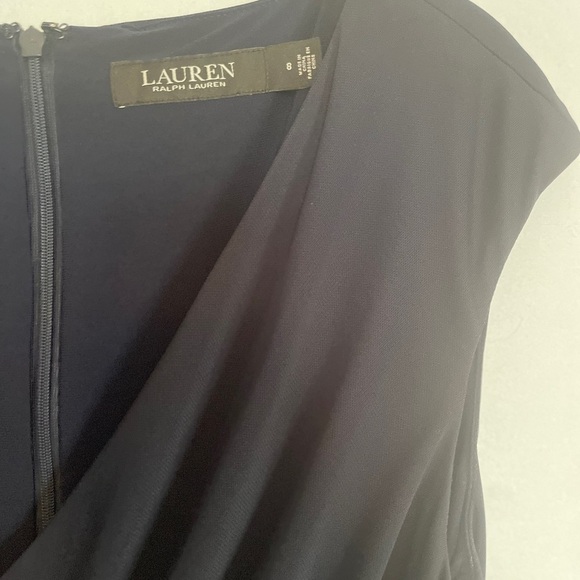 LAUREN Ralph Lauren Navy Jersey Cap Sleeve Embellished Cocktail Dress Size 8 - Picture 10 of 14